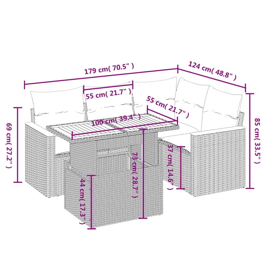 Set mobilier de grădină cu perne, 5 piese, negru, poliratan 3273057 - imagine 3