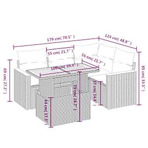 Vrtna sedežna garnitura 5-delna z blazinami bež poli ratan - slika 3