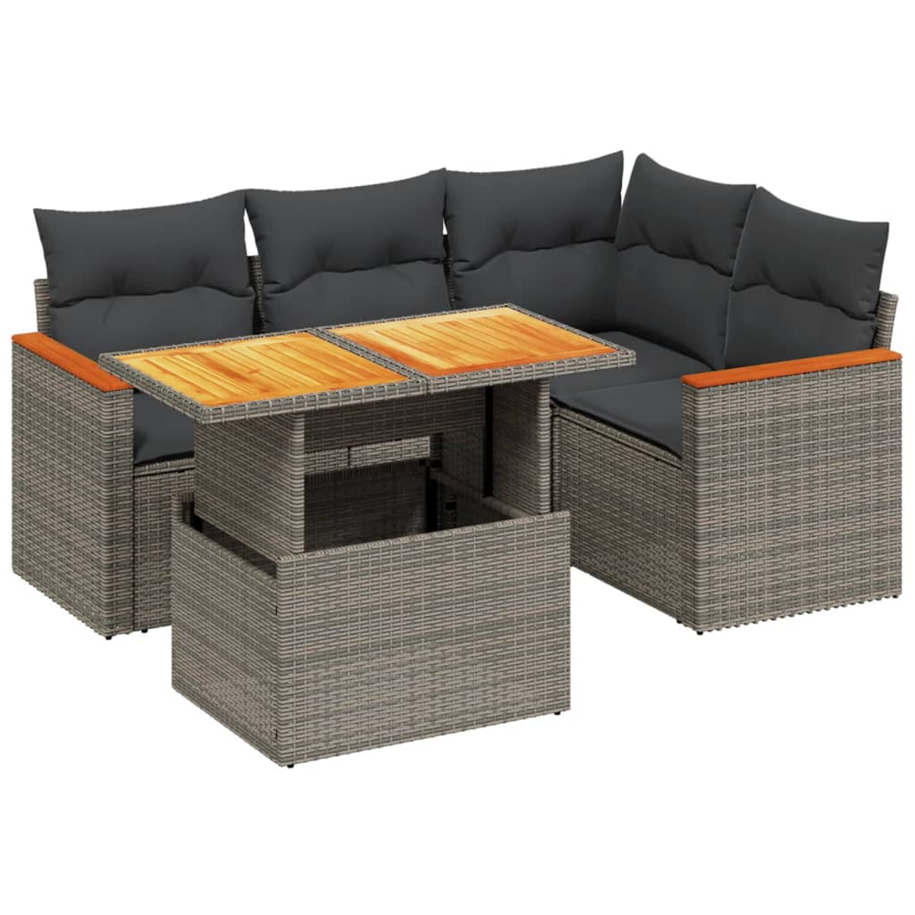 Thumbnail - vidaXL 5-tlg. Garten-Sofagarnitur mit Kissen Grau Poly Rattan
