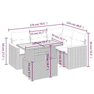 Vrtna sedežna garnitura 5-delna z blazinami siv poli ratan - slika 3
