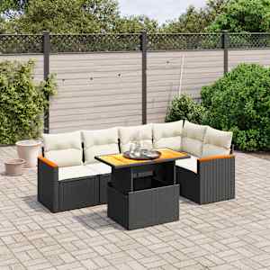 Vrtna sedežna garnitura 6-delna z blazinami črna poli ratan