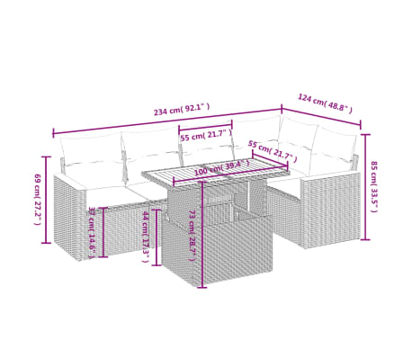 vidaXL Salon de jardin avec coussins 6 pcs beige r&eacute;sine tress&eacute;e