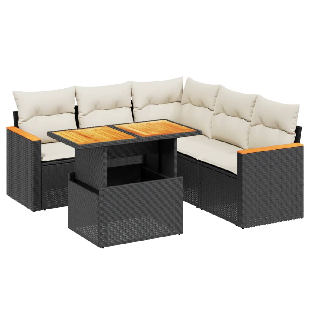 Thumbnail - vidaXL 6-tlg. Garten-Sofagarnitur mit Kissen Schwarz Poly Rattan