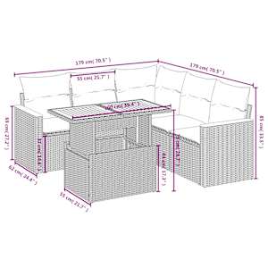 Vrtna sedežna garnitura 6-delna z blazinami siv poli ratan - slika 3