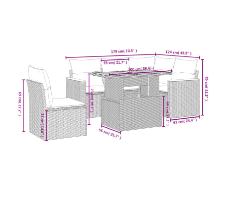 vidaXL 6-tlg. Garten-Sofagarnitur mit Kissen Beige Poly Rattan