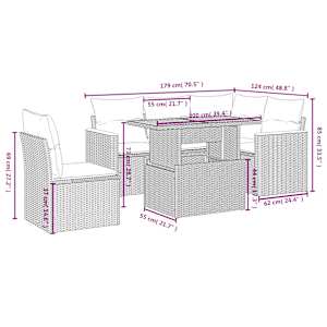 vidaXL 6-tlg. Garten-Sofagarnitur mit Kissen Beige Poly Rattan