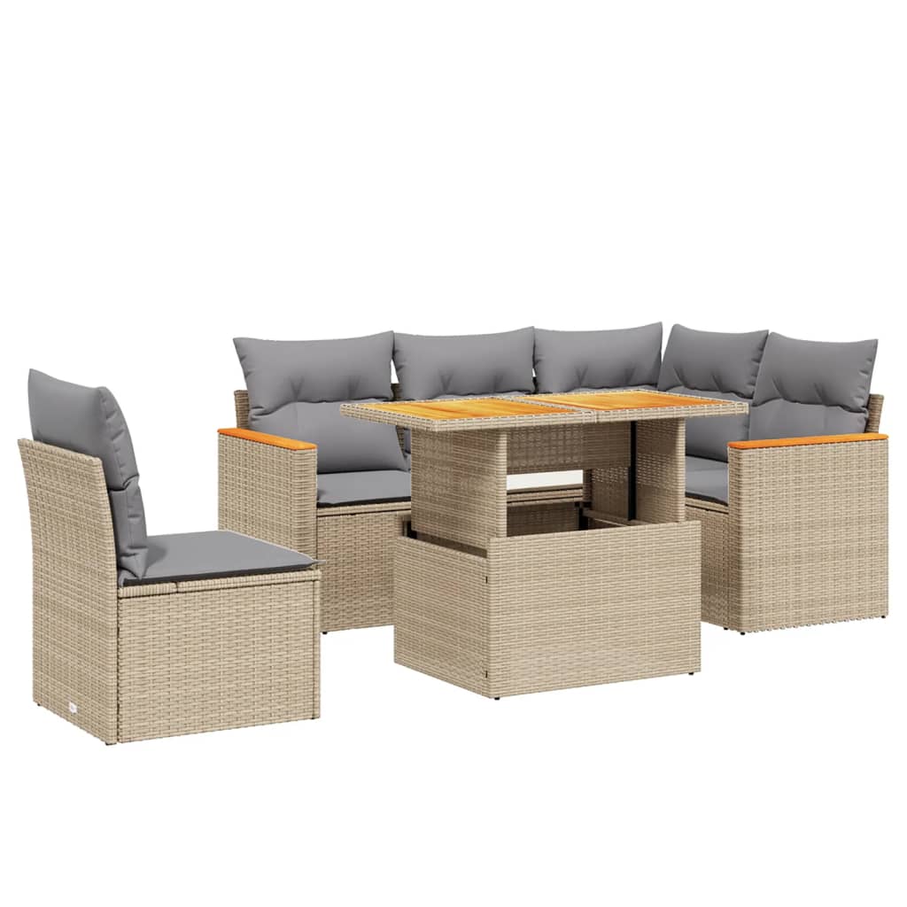 Thumbnail - vidaXL 6-tlg. Garten-Sofagarnitur mit Kissen Beige Poly Rattan