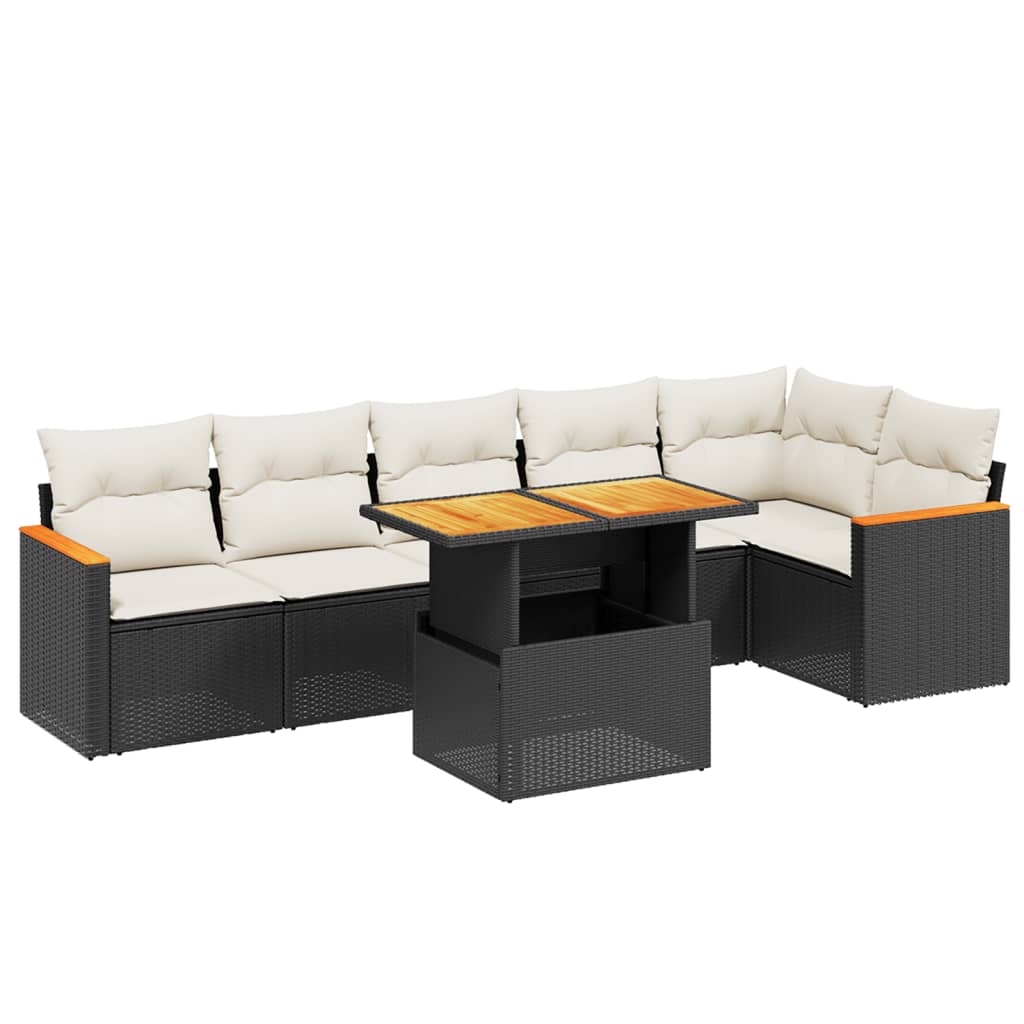 Thumbnail - vidaXL 7-tlg. Garten-Sofagarnitur mit Kissen Schwarz Poly Rattan