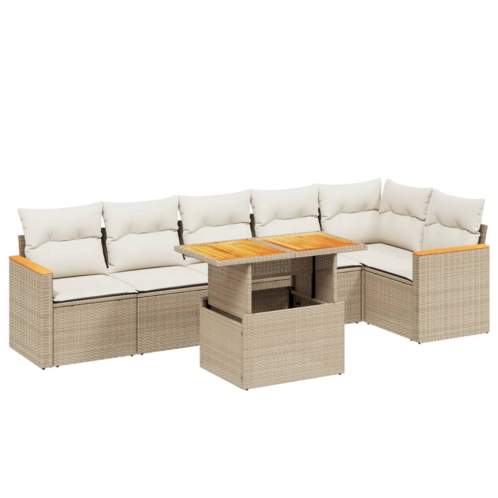 Thumbnail - vidaXL 7-tlg. Garten-Sofagarnitur mit Kissen Beige Poly Rattan