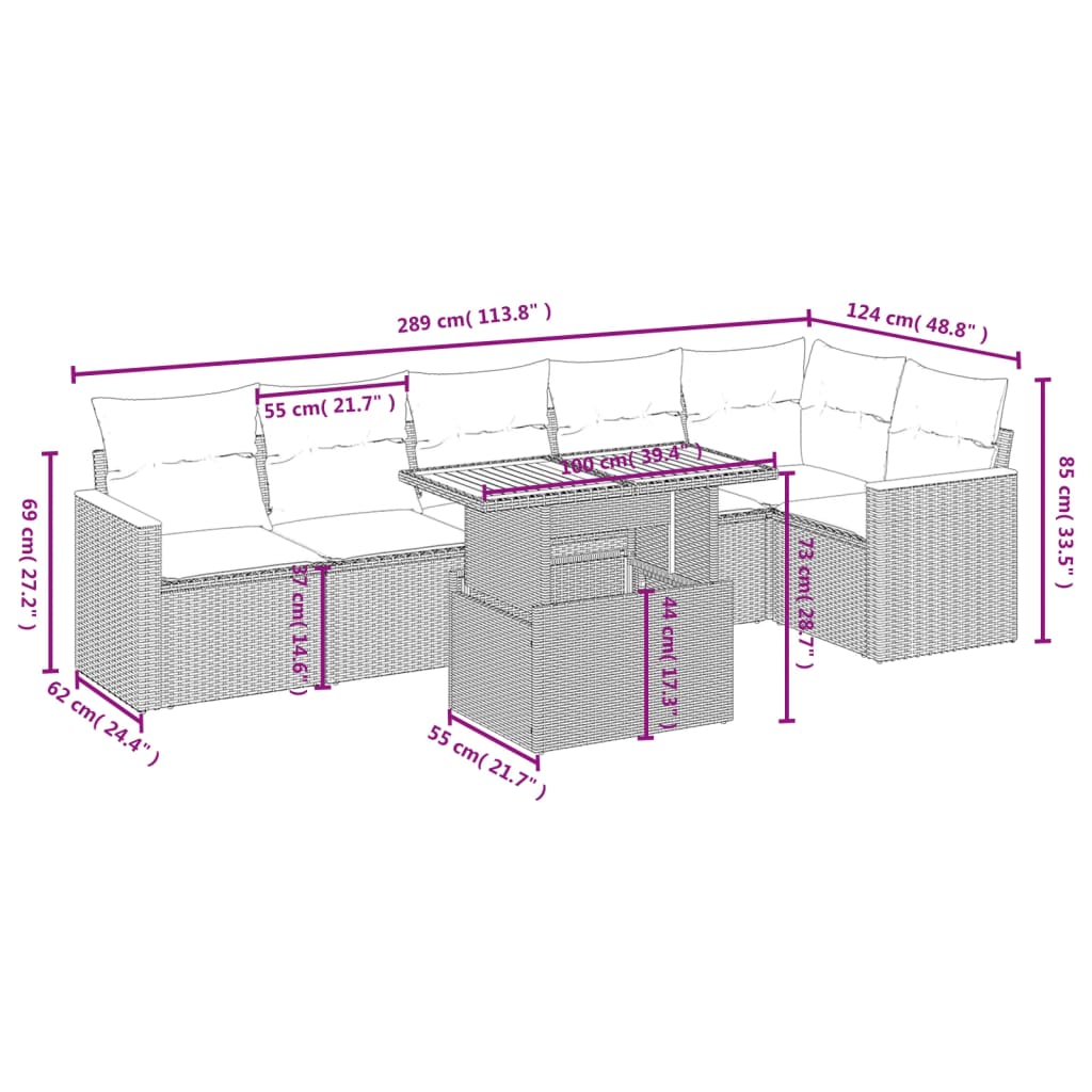 Thumbnail - vidaXL 7-tlg. Garten-Sofagarnitur mit Kissen Beige Poly Rattan