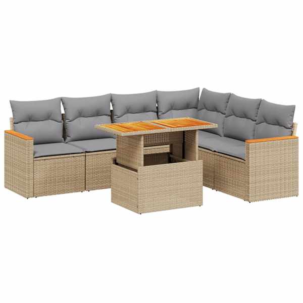 vidaXL 7-osaline aiadiivani komplekt patjadega, beež, pol&uuml;rotang