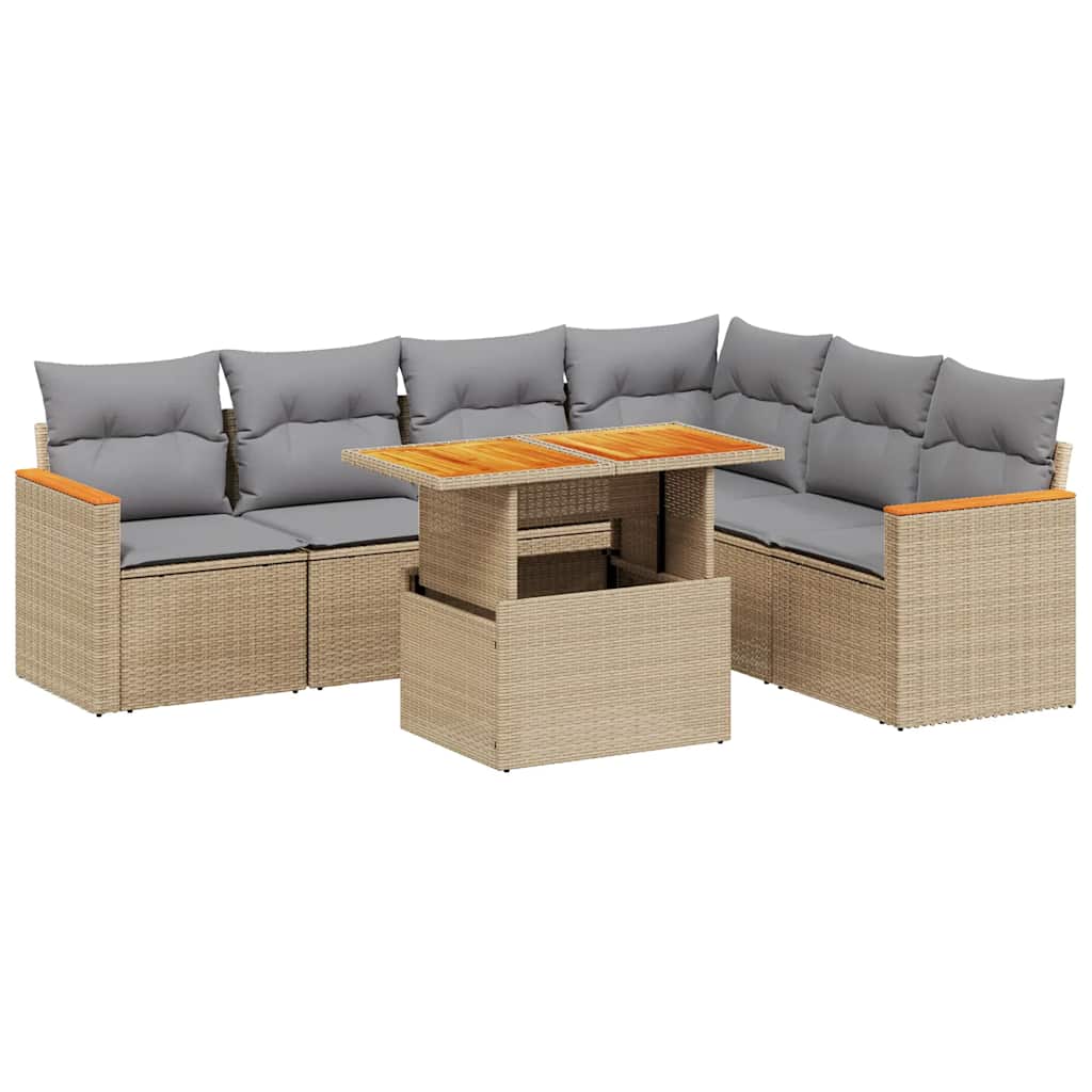 Thumbnail - vidaXL 7-tlg. Garten-Sofagarnitur mit Kissen Beige Poly Rattan