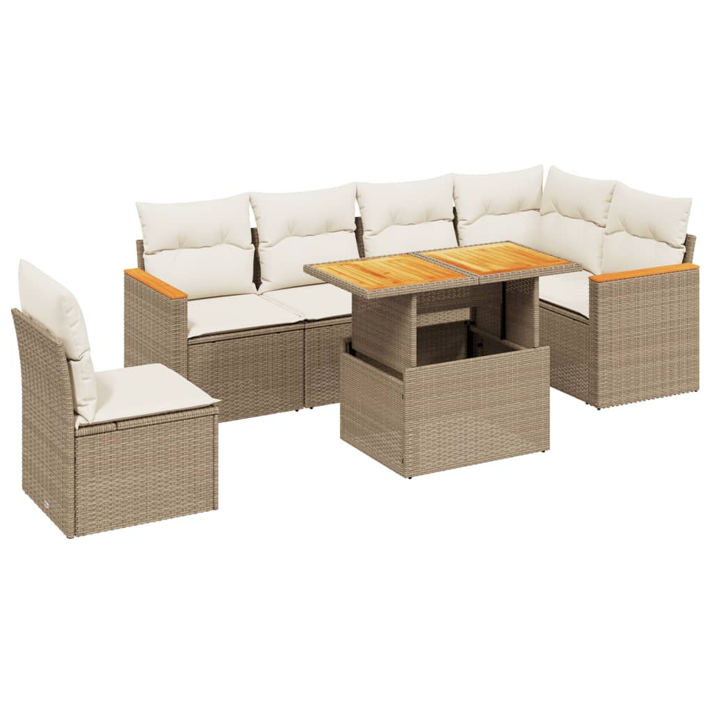 Thumbnail - vidaXL 7-tlg. Garten-Sofagarnitur mit Kissen Beige Poly Rattan