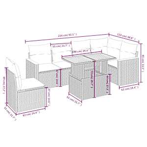 vidaXL 7 pcs conjunto de sof&aacute;s p/ jardim com almofad&otilde;es vime PE bege
