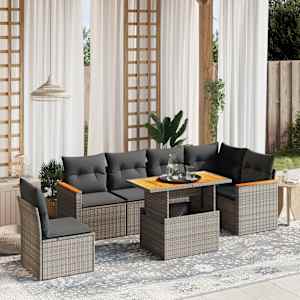 Vrtna sedežna garnitura 7-delna z blazinami siv poli ratan