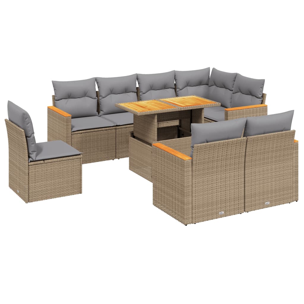 Thumbnail - vidaXL 9-tlg. Garten-Sofagarnitur mit Kissen Beige Poly Rattan