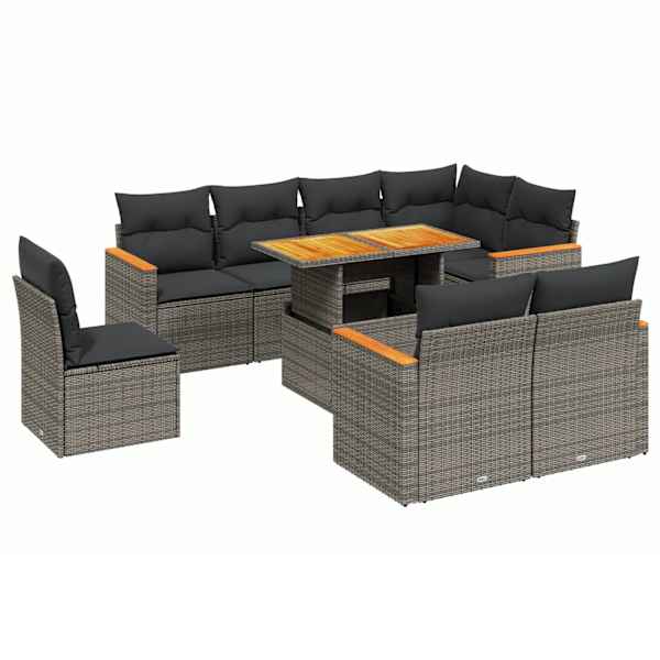 vidaXL 9-osaline aiadiivani komplekt patjadega, hall, pol&uuml;rotang