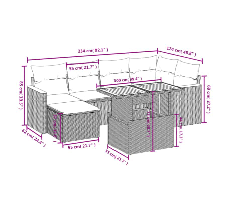 vidaXL Salon de jardin avec coussins 7 pcs beige r&eacute;sine tress&eacute;e