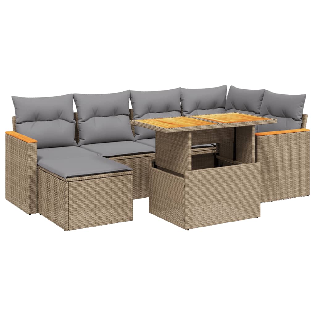Thumbnail - vidaXL 7-tlg. Garten-Sofagarnitur mit Kissen Beige Poly Rattan