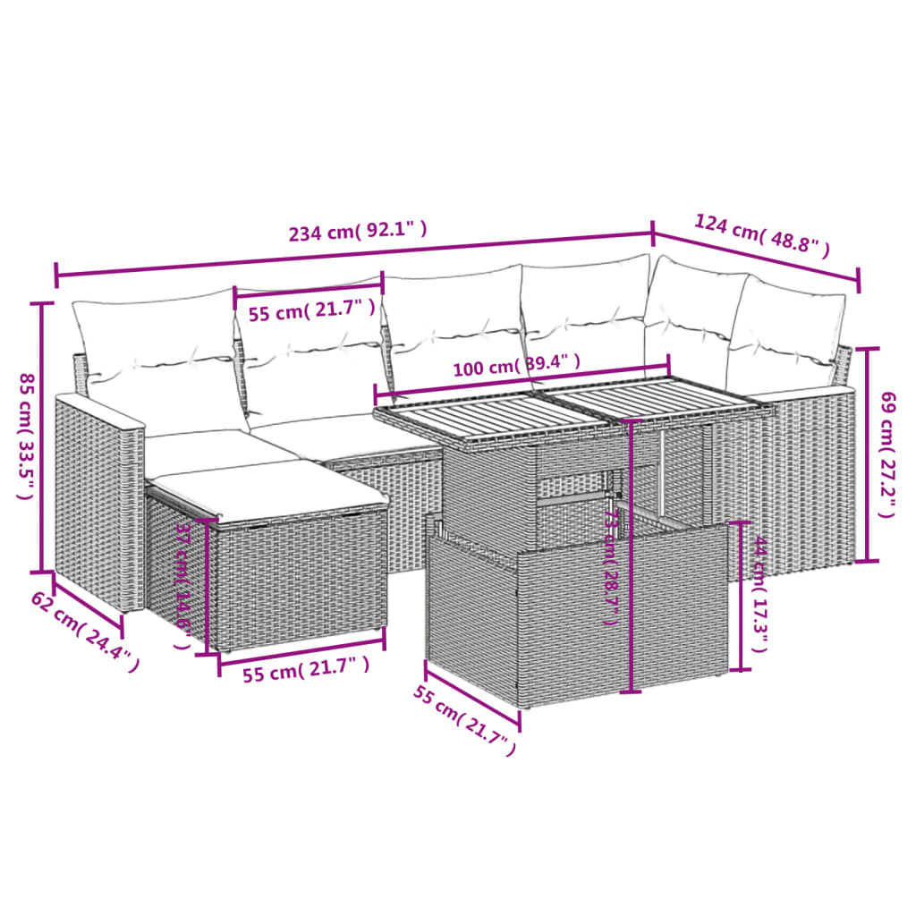 vidaXL 7-delige Loungeset met kussens poly rattan beige afbeelding