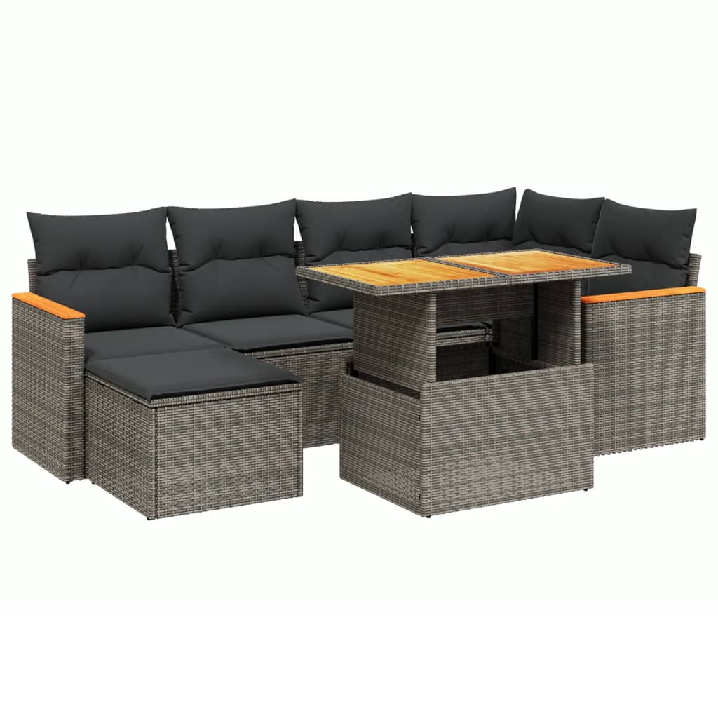 Thumbnail - vidaXL 7-tlg. Garten-Sofagarnitur mit Kissen Grau Poly Rattan