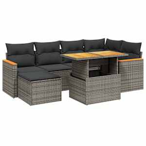 Vrtna sedežna garnitura 7-delna z blazinami siv poli ratan - slika 2