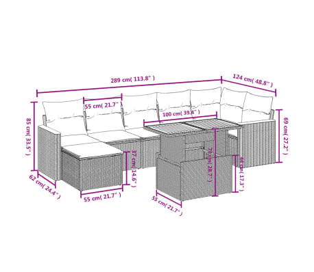 vidaXL 8 Hluta Gar&eth;s&oacute;fasett me&eth; Sessum Drappa&eth; P&oacute;l&yacute;rattan