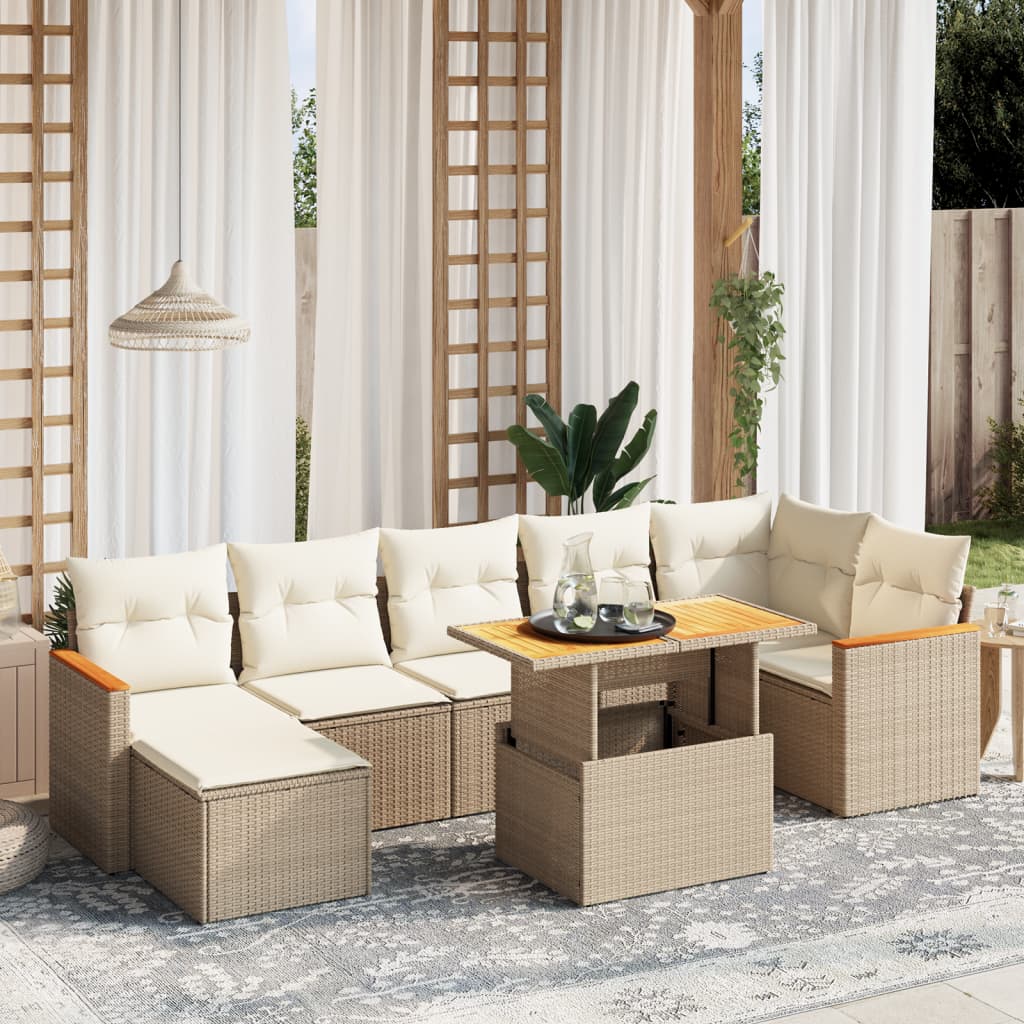 vidaXL 8-tlg. Garten-Sofagarnitur mit Kissen Beige Poly Rattan