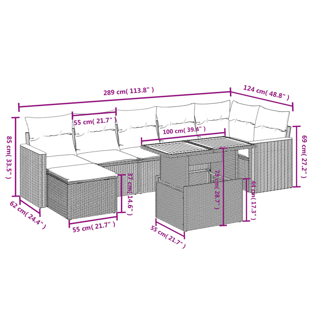 Set canapele de grădină, 8 piese, cu perne, bej, poliratan 3273187 - imagine 3