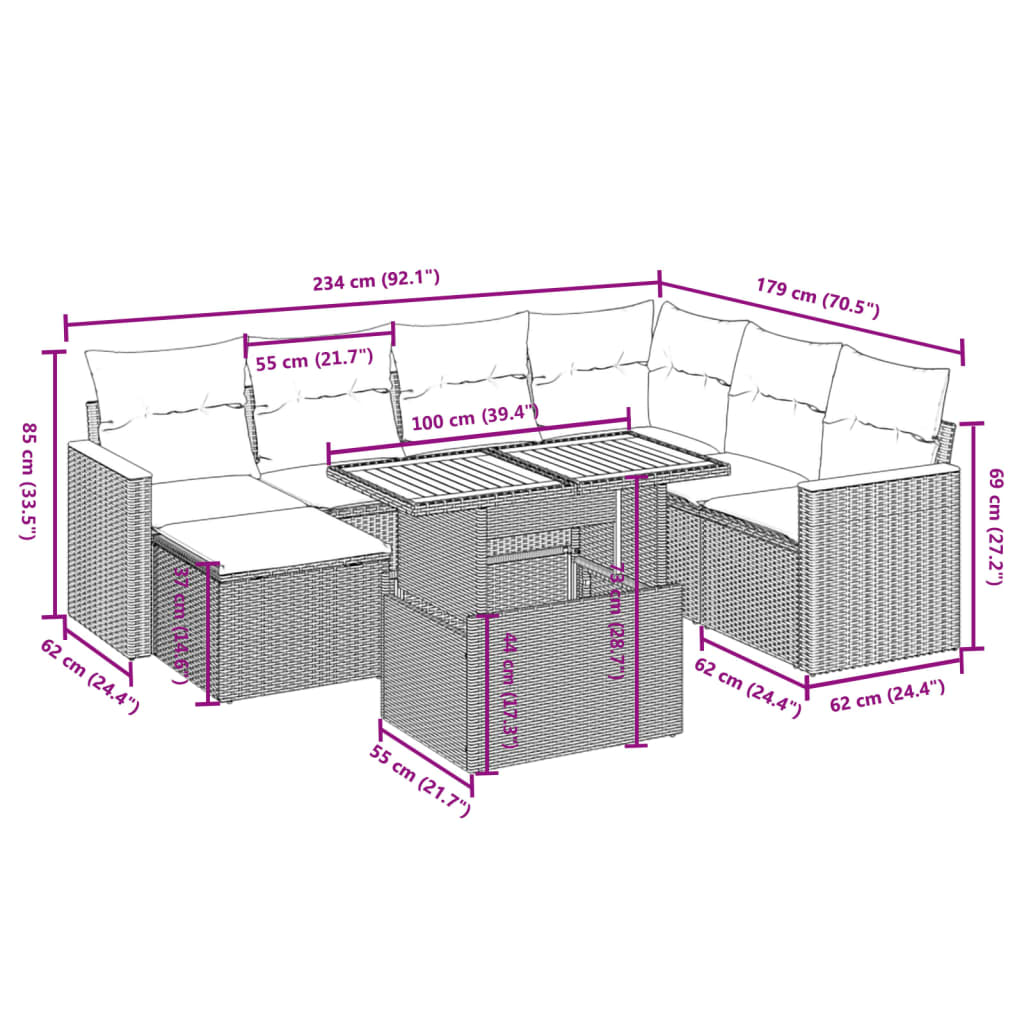 vidaXL 8-delige Loungeset met kussens poly rattan zwart afbeelding