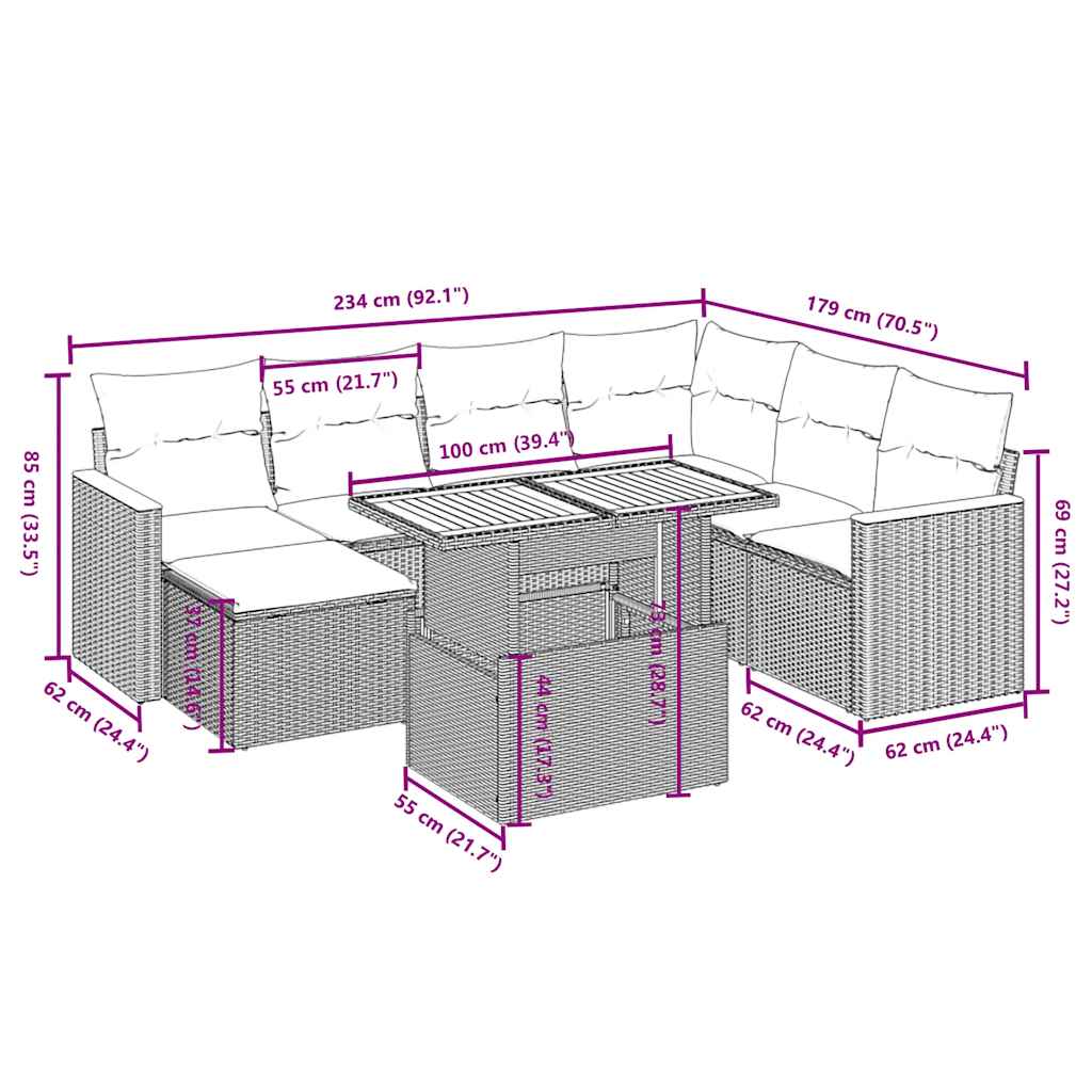 Set mobilier de grădină cu perne, 8 piese, negru, poliratan 3273190 - imagine 3