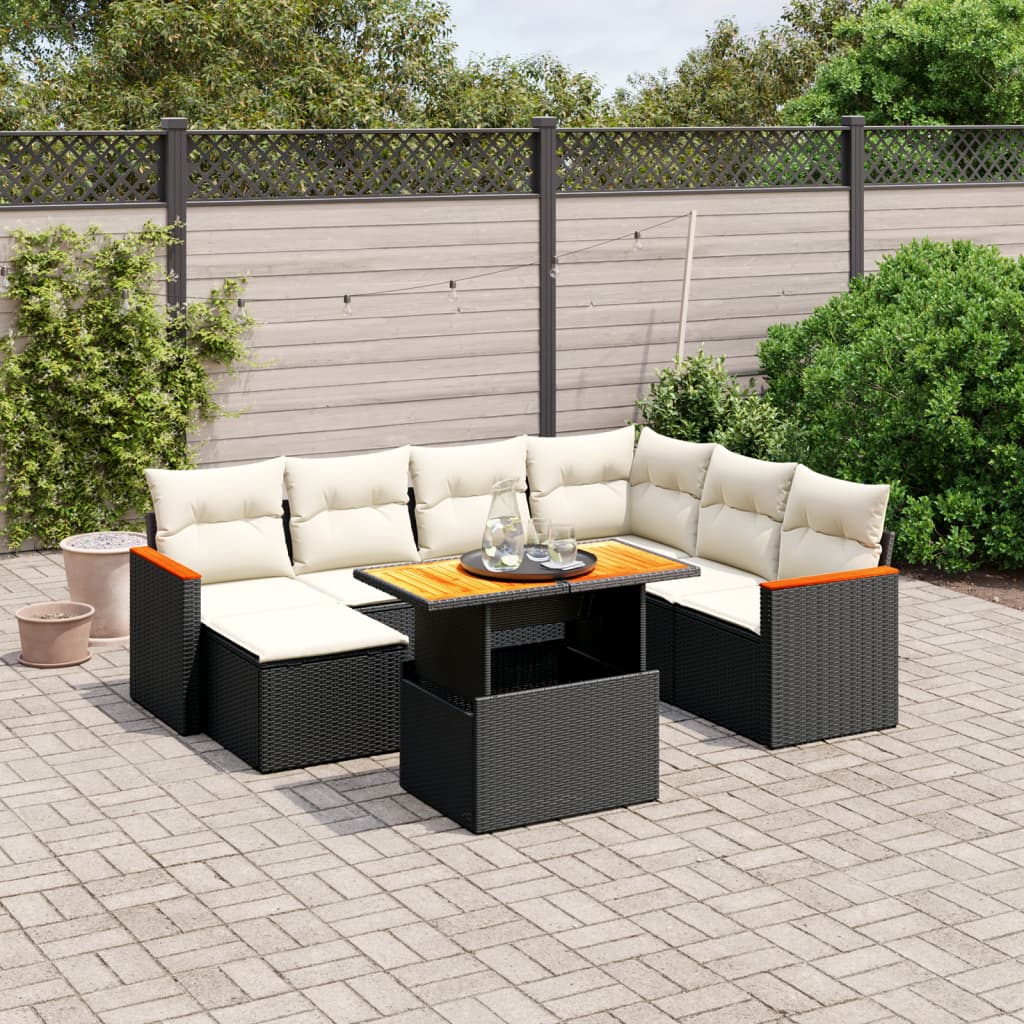 8-tlg. Garten-Sofagarnitur mit Kissen Schwarz Poly Rattan