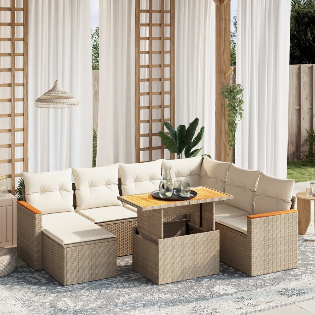 vidaXL 8-tlg. Garten-Sofagarnitur mit Kissen Beige Poly Rattan