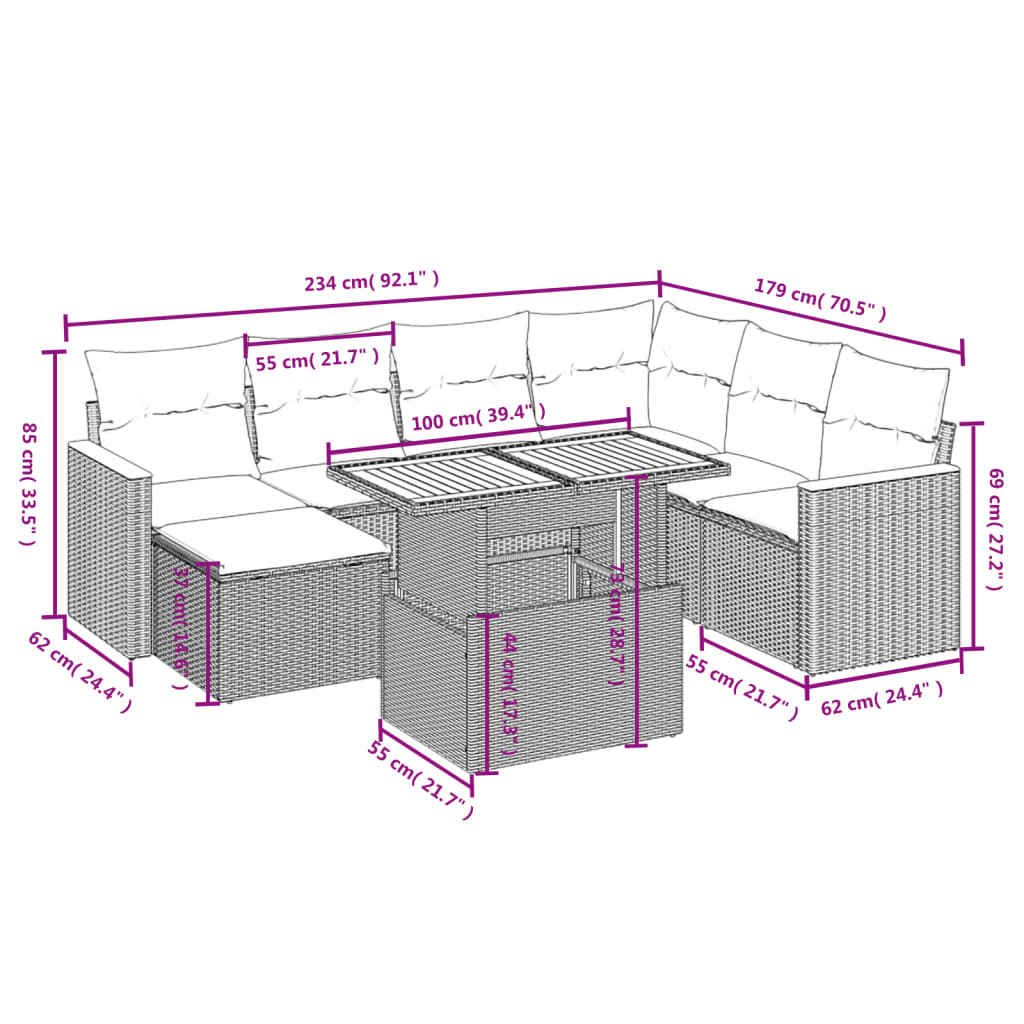 vidaXL 8-delige Loungeset met kussens poly rattan grijs afbeelding