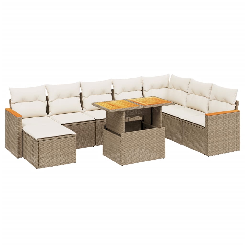 Thumbnail - vidaXL 9-tlg. Garten-Sofagarnitur mit Kissen Beige Poly Rattan
