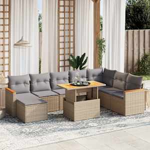 Vrtna garnitura 9-delna z blazinami bež poli ratan