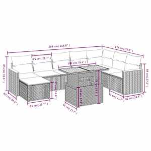 vidaXL 9-delige Loungeset met kussens poly rattan grijs