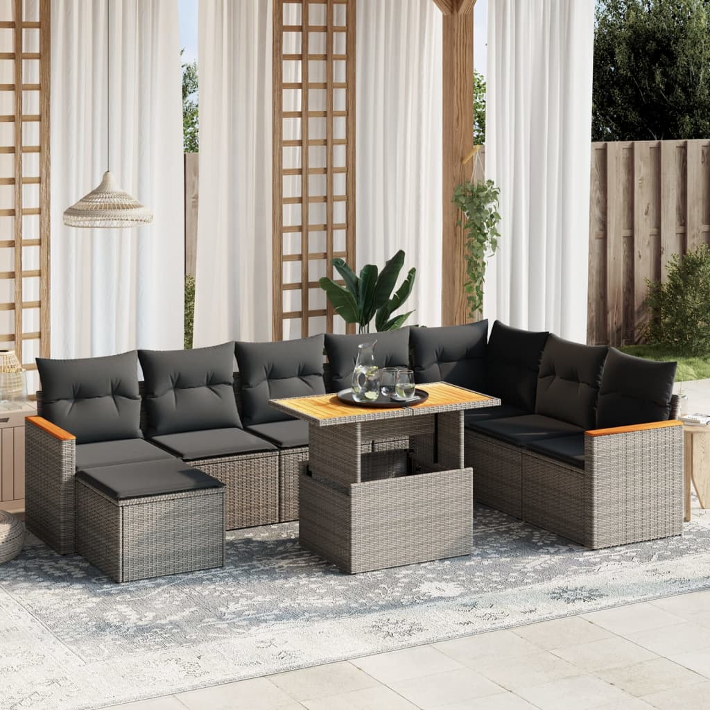 vidaXL 9-tlg. Garten-Sofagarnitur mit Kissen Grau Poly Rattan