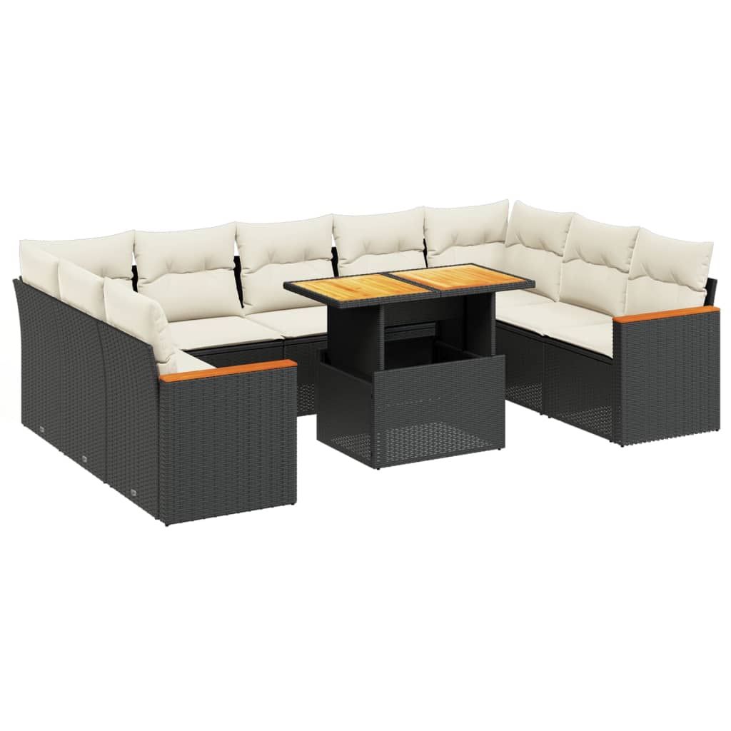Thumbnail - vidaXL 10-tlg. Garten-Sofagarnitur mit Kissen Schwarz Poly Rattan