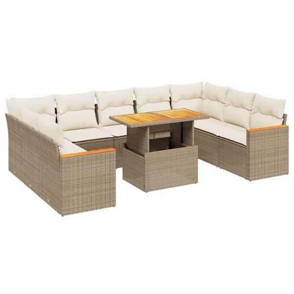 vidaXL 10-osaline aiadiivani komplekt patjadega, beež, pol&uuml;rotang