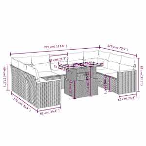 Vrtna sedežna garnitura 10-delna z blazinami bež poli ratan - slika 3
