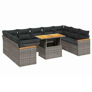 10dílná zahradní sedací souprava s poduškami šedá polyratan - obrázek 2