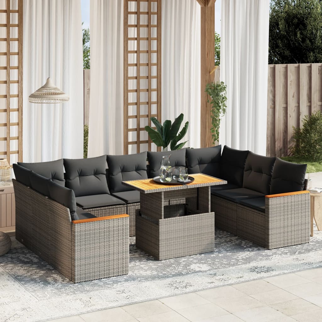 vidaXL 10-tlg. Garten-Sofagarnitur mit Kissen Grau Poly Rattan