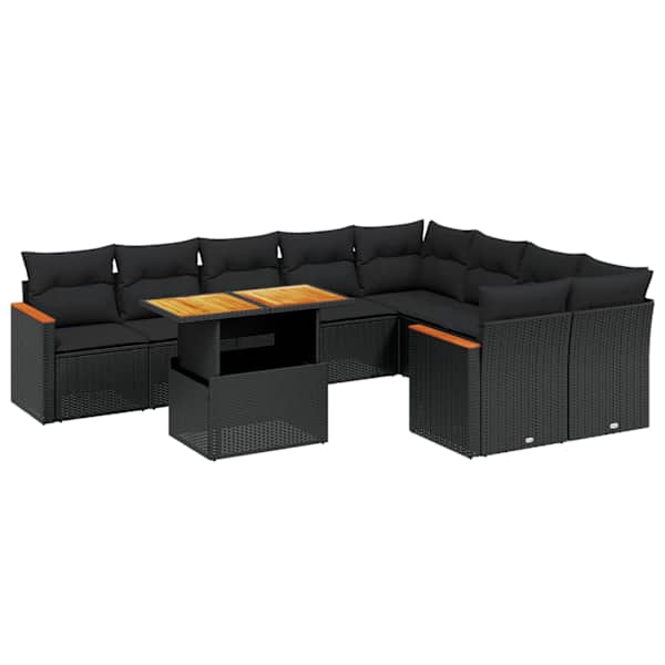 vidaXL 10-osaline aiadiivani komplekt patjadega, must, pol&uuml;rotang
