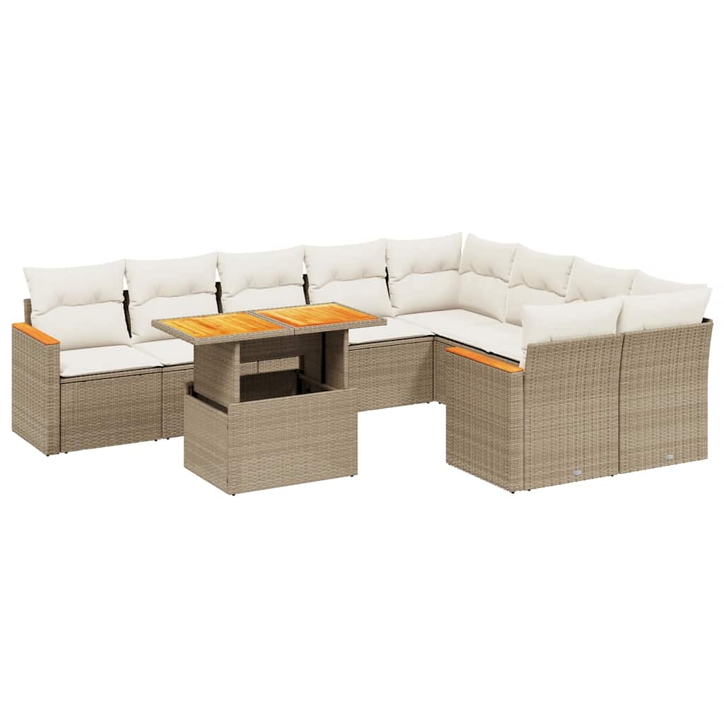 Thumbnail - vidaXL 10-tlg. Garten-Sofagarnitur mit Kissen Beige Poly Rattan