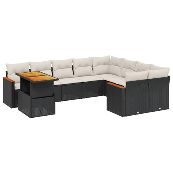 vidaXL 10-osaline aiadiivani komplekt patjadega, must, pol&uuml;rotang