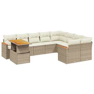 Vrtna sedežna garnitura 10-delna z blazinami bež poli ratan - slika 2