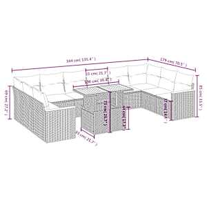 Vrtna sedežna garnitura 11-delna z blazinami bež poli ratan - slika 3