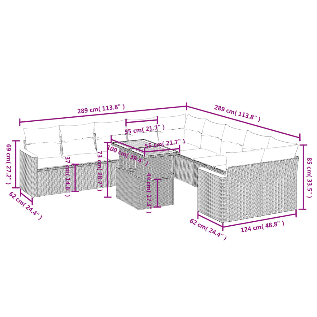 Thumbnail - vidaXL 11-tlg. Garten-Sofagarnitur mit Kissen Beige Poly Rattan