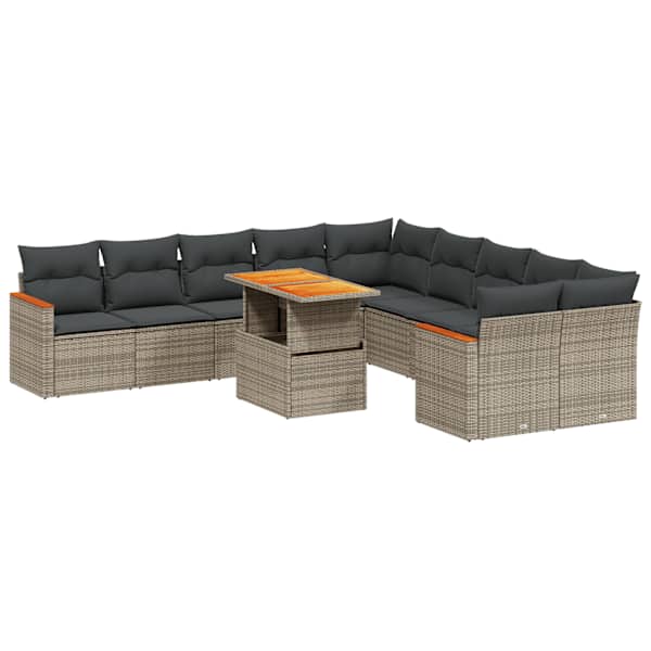 vidaXL 11-osaline aiadiivani komplekt patjadega, hall, pol&uuml;rotang